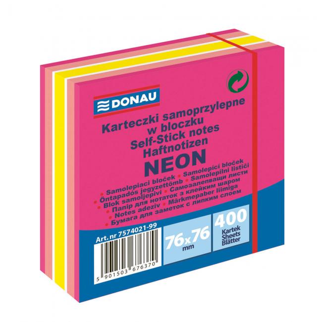 Bloček DONAU 76 x 76 mm, neonová růžová, 400 lístků