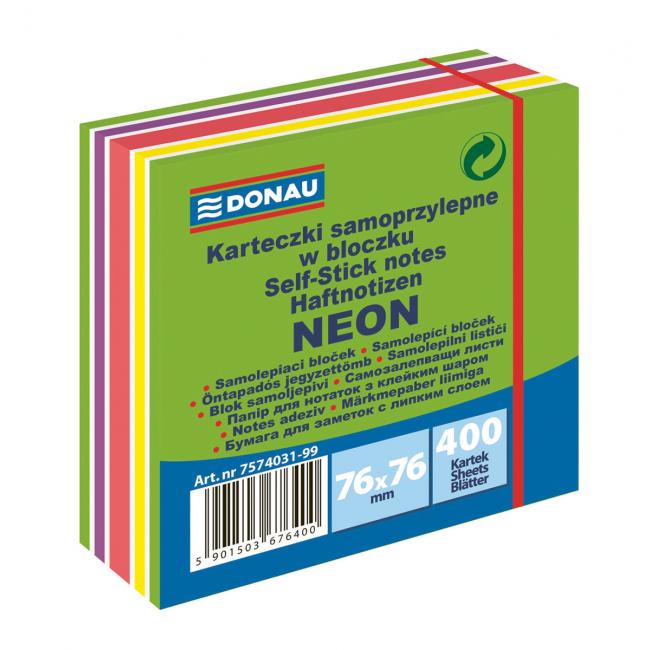Samolepící bloček DONAU 76 x 76 mm, neonová zelená, 400 lístků
