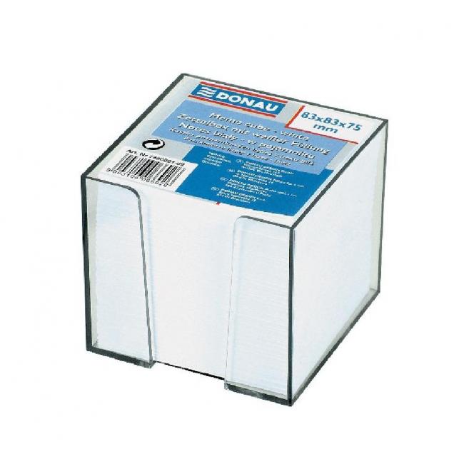 [DO490001] Poznámkový bloček kostka nelepená, 83x83x75 mm, bílá, v čiré krabičce
