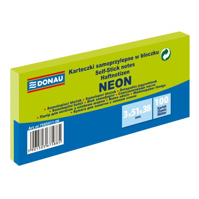 [DO501106] Samolepící bloček Donau neonový 38x51 zelený/3ks