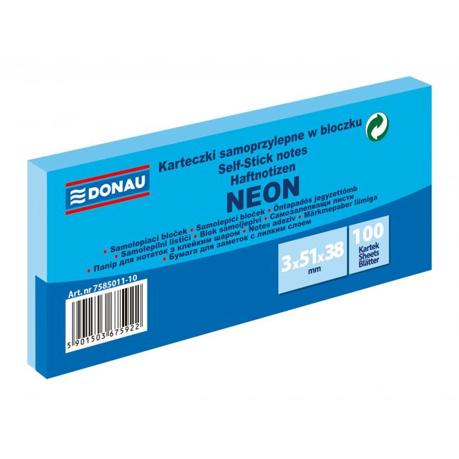 Samolepící bloček Donau neonový 38x51 modrý/3ks