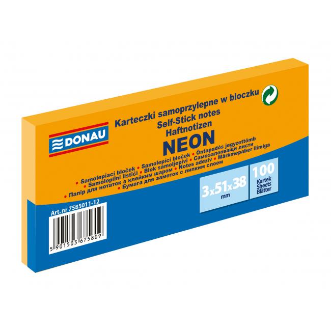 Samolepící bloček Donau neonový 38x51 oranžový/3ks