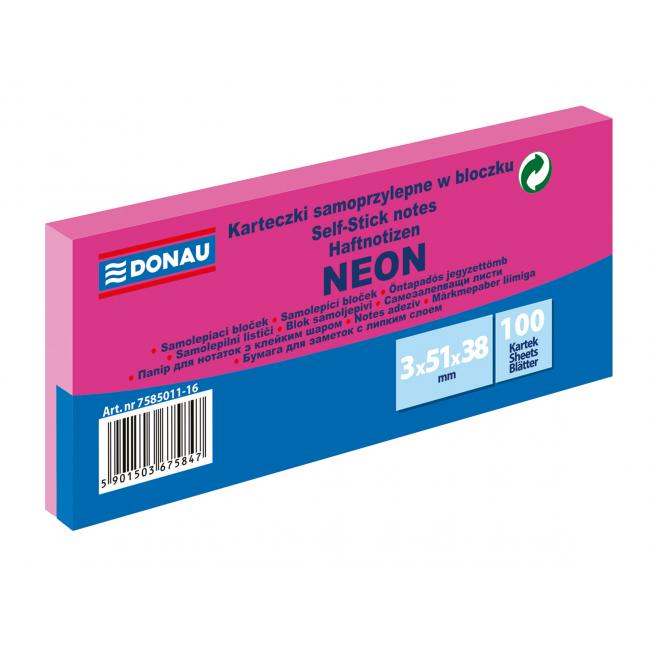 Samolepící bloček Donau neonový 38x51 růžový/3ks