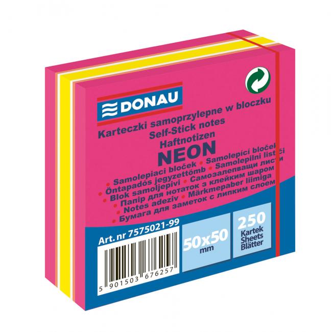 Bloček Donau neonový, 50 x 50 mm, růžový, 250 lístků