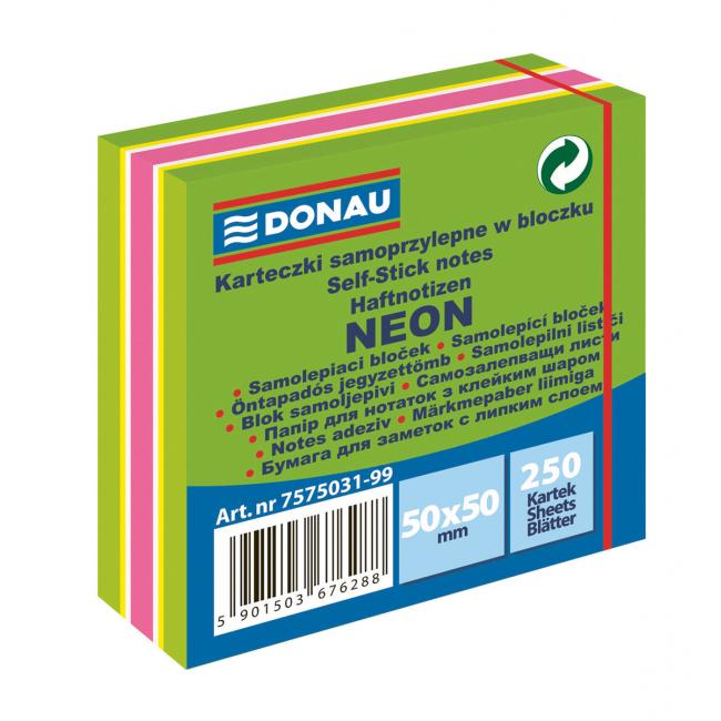 Bloček Donau neonový, 50 x 50 mm, zelený, 250 lístků
