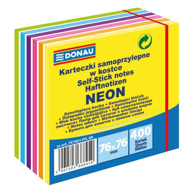 Bloček Donau, 76 x 76 mm, 6 neonových barev, 400 lístků