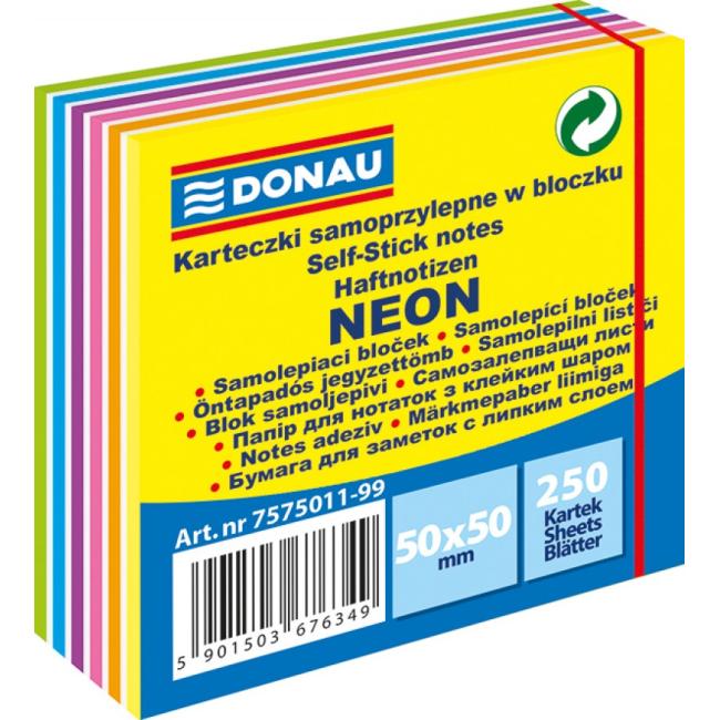 Samolepící bloček DONAU v 6 neonových barvách 50x50mm 250l
