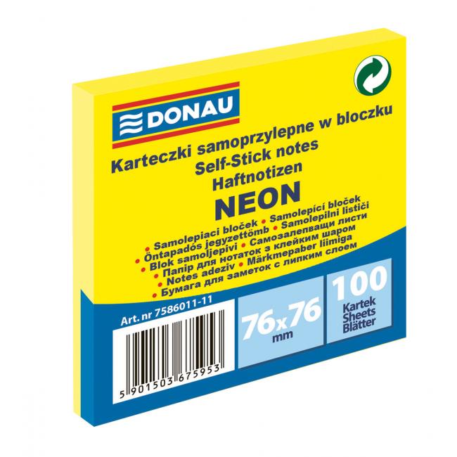 Bloček Donau neonový, 76 x 76 mm, žlutý, 100 lístků