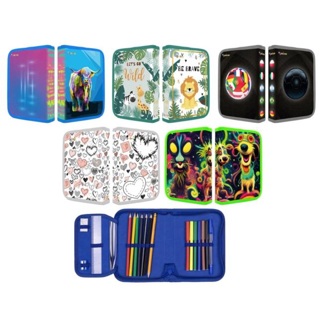 Penál DONAU 1-zipový 2-klopý plný, mix motivů, bal.10 ks