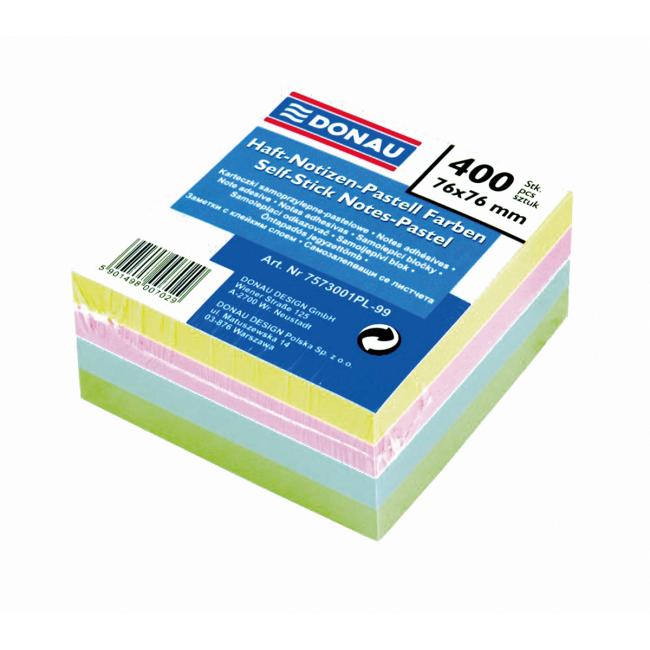 Bloček Donau, 76 x 76 mm, 4 pastelové barvy, 400 lístků