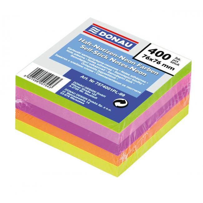 Bloček Donau, 76 x 76 mm, 5 neonových barev, 400 lístků