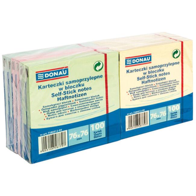 Samolepící bloček 76x76mm 4 barvy 12 bločků x 100 listků