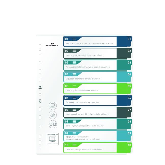 Plastový rozřazovač DURABLE 1-10 potisknutelný barevný
