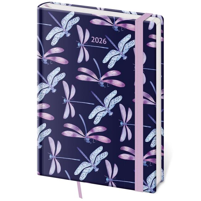 Diář Vario týdenní A5 14,3x20,5 cm s gumičkou Dragonfly 2026