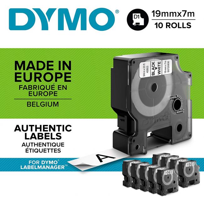 [DY093098] Samolepící páska Dymo D1 19 mm bílá/černá, 10ks