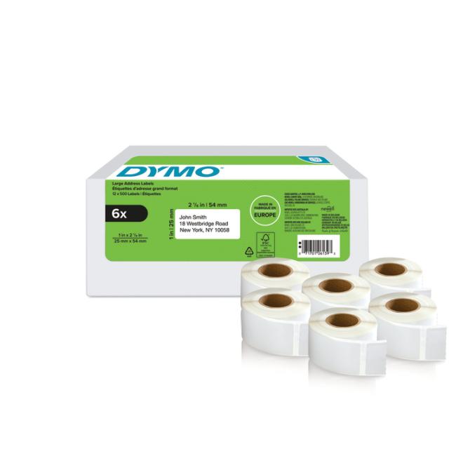 Samolepící etikety Dymo LW 54x25mm zpáteční adresy bílé 6 rolí