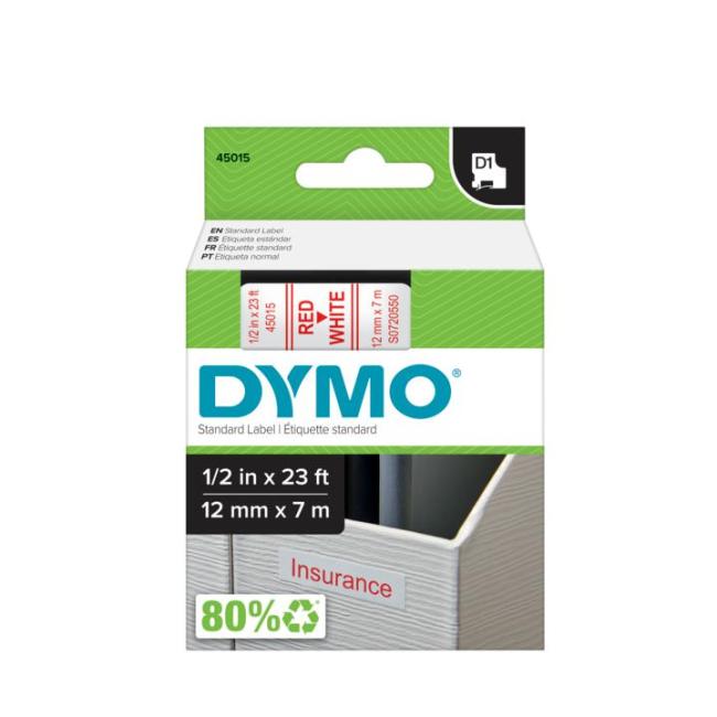 [DY720550] Samolepící páska Dymo D1 12 mm bílo/červená