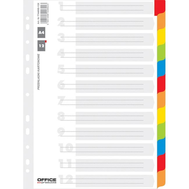 Kartonový rozřazovač Office Products 12-dílný bílý