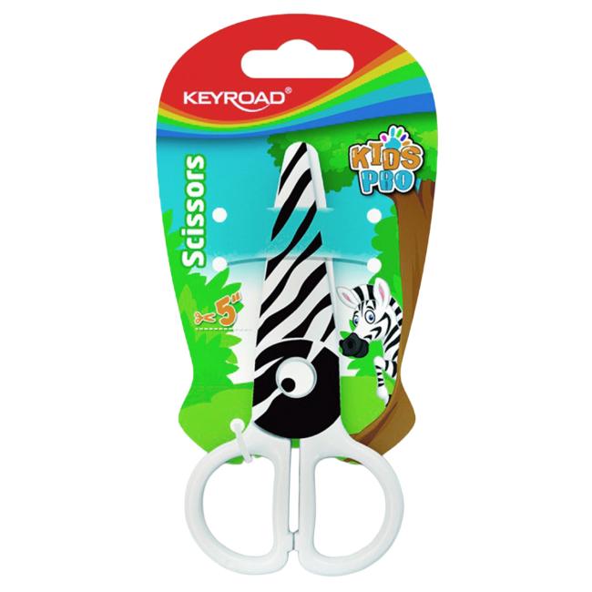 Školní nůžky KEYROAD, blistr, motiv zebra, bílé a černé