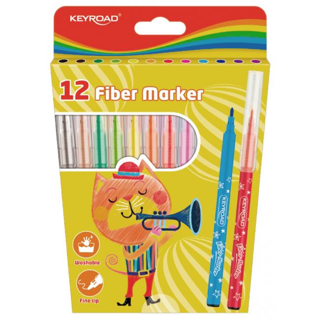 Sada popisovačů KEYROAD Fiber Marker, 12 ks, mix barev
