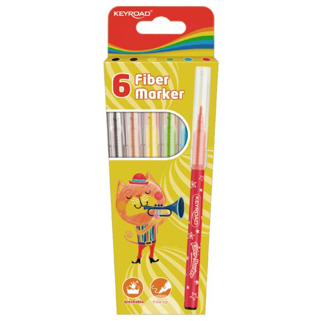 Sada popisovačů KEYROAD Fiber Marker, 6 ks, mix barev