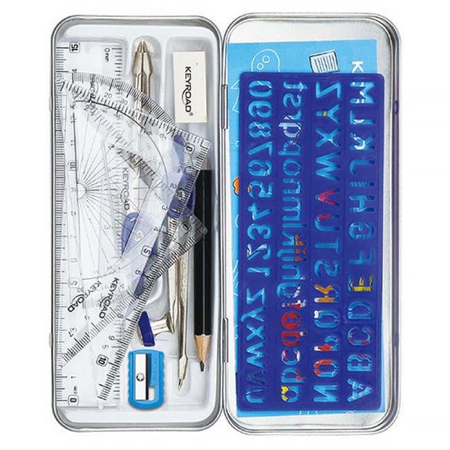 Sada školních pomůcek KEYROAD kovové pouzdro, mix barev