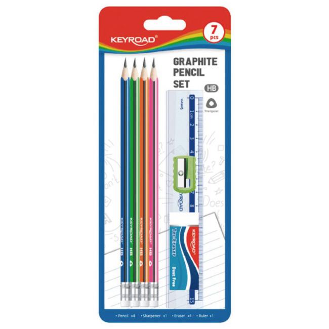 Sada školních pomůcek KEYROAD, blistr 7 ks, mix barev