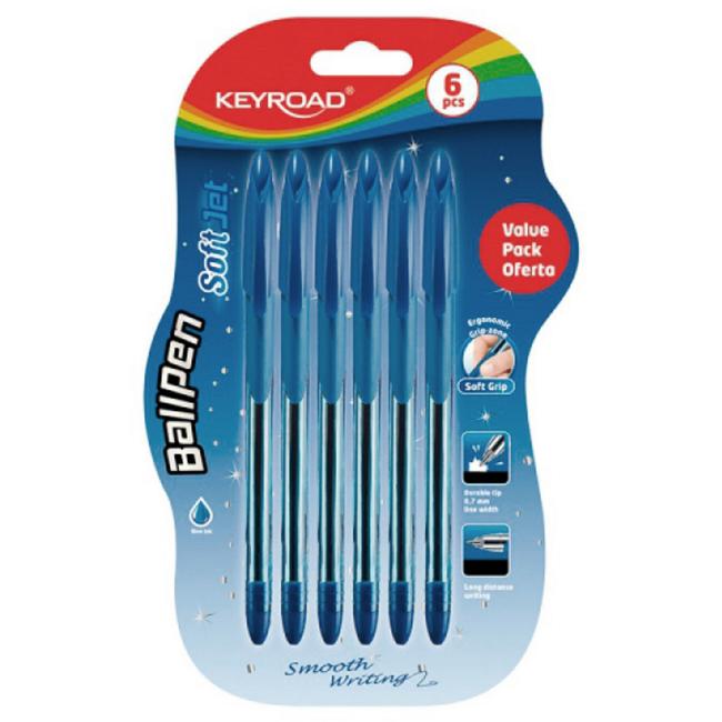 Kuličkové pero KEYROAD Soft Jet 0,7mm, blistr 6 ks, modré