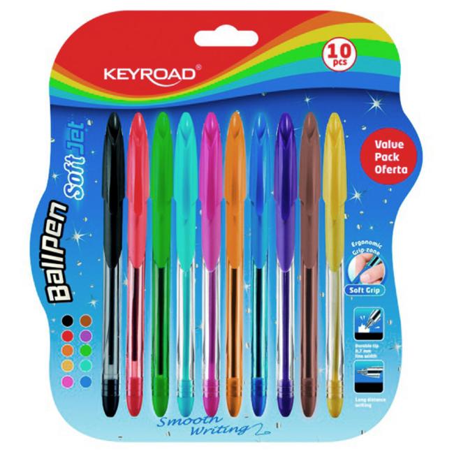 Kuličkové pero KEYROAD Soft Jet 0,7 mm, blistr 10 ks, mix barev
