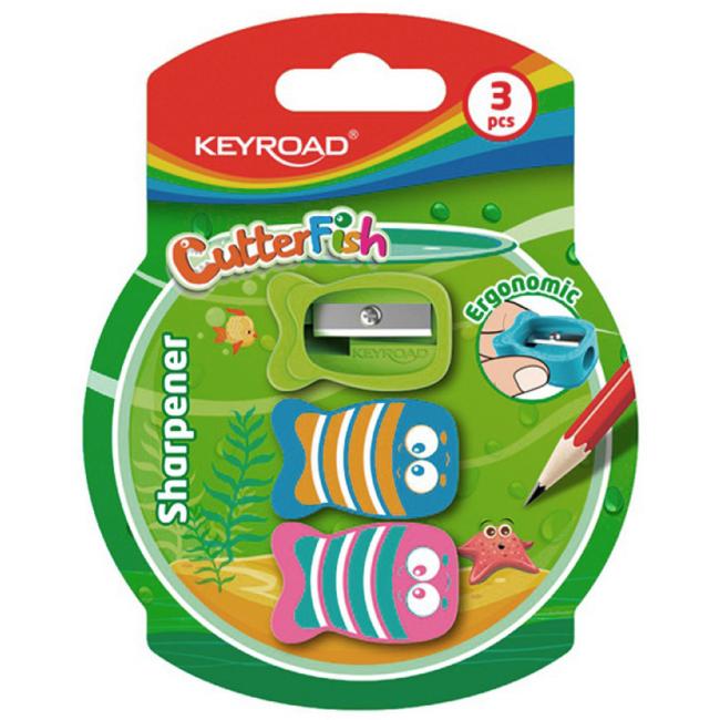 [EC972122] Struhadlo KEYROAD CUTTER FISH plastové, blistr 3 ks, mix barev