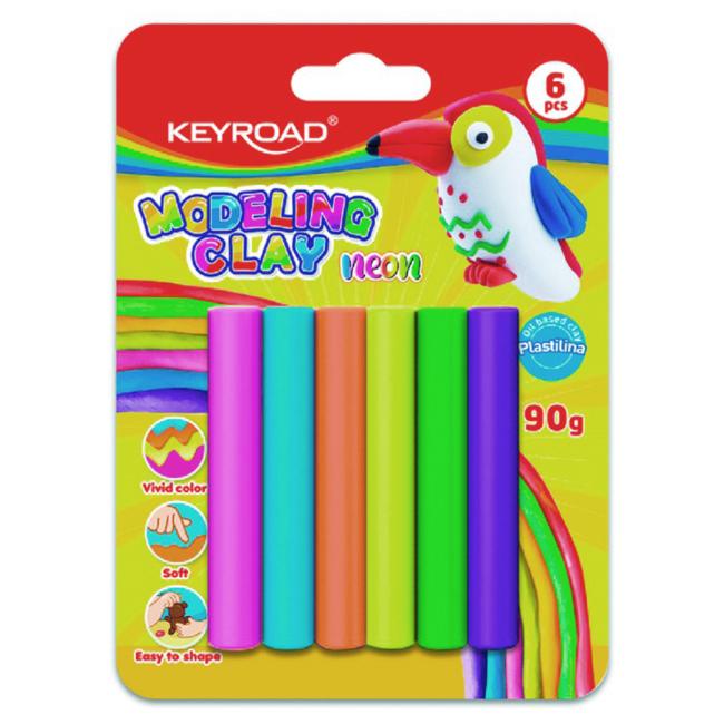 Plastelína KEYROAD neonová, blistr 6 ks, mix barev