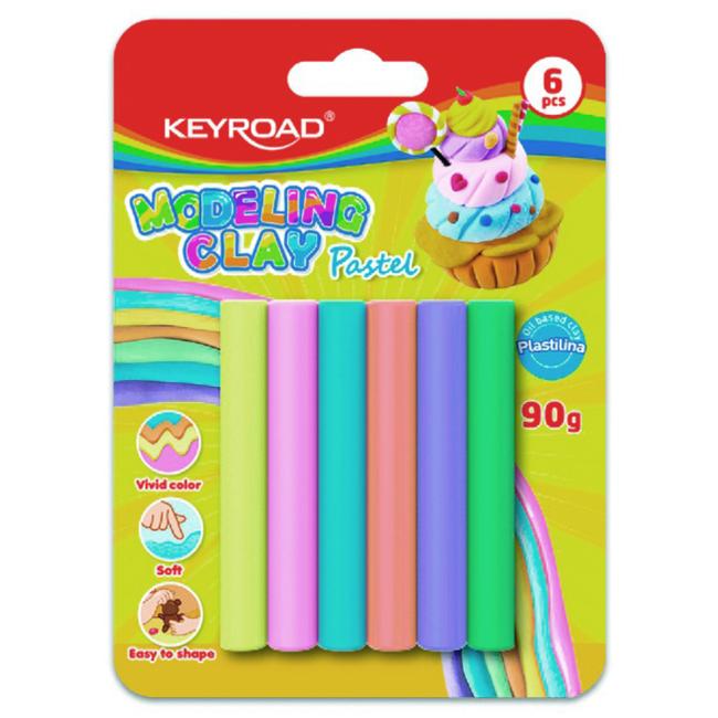 Plastelína KEYROAD pastel, blistr 6 ks, mix barev