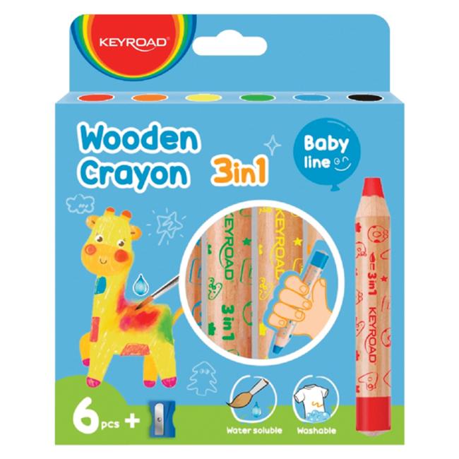 Voskově - akvarelové barvičky KEYROAD, 6 barev + struhadlo