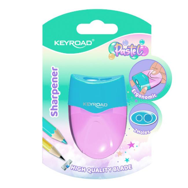 [EC972407] Struhadlo KEYROAD plastové se dvěma otvory, blistr, mix barev