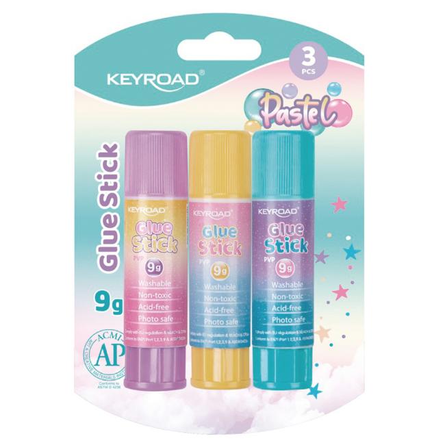 Lepicí tyčinka KEYROAD Pastel, blistr 3 ks, mix barev