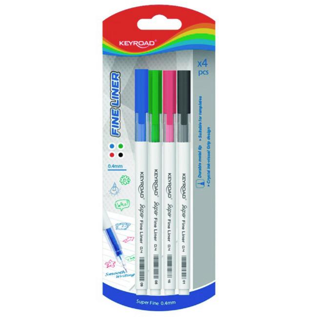 Sada linerů KEYROAD Fine 0,4 mm, blistr 4 ks, mix barev