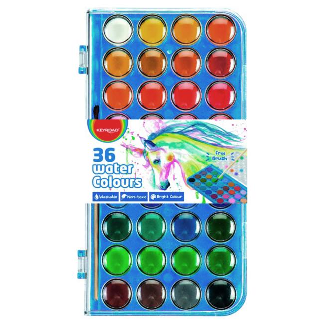 Vodové barvy KEYROAD se štětcem, 36 barev