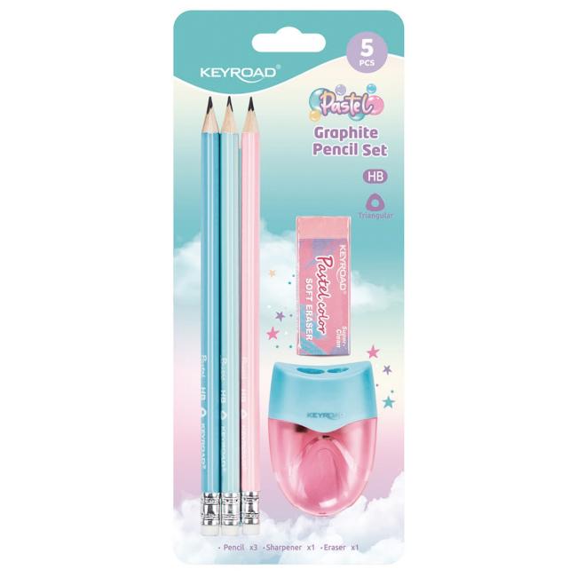 Sada školních pomůcek KEYROAD Pastel, blistr 5 ks, mix barev