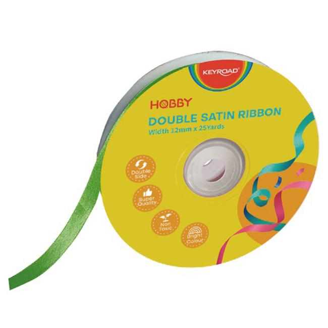 Stuha KEYROAD dvojitá saténová 12 mm x 22,86 m na cívce, zelená