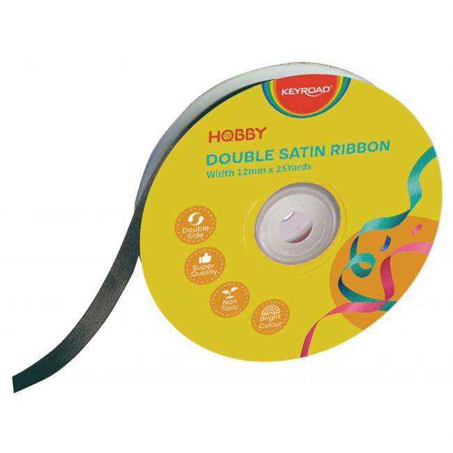 Stuha KEYROAD dvojitá saténová 12 mm x 22,86 m, na cívce, černá
