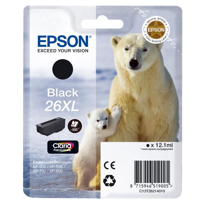 Inkoustová náplň Epson C13T262140 black T2621 26XL pro XP-600/700 (12,2 ml)