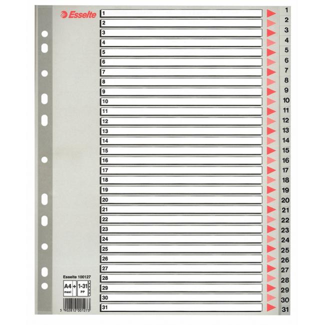 [ES100127] Plastový rozřazovač Esselte 1-31 maxi šedý