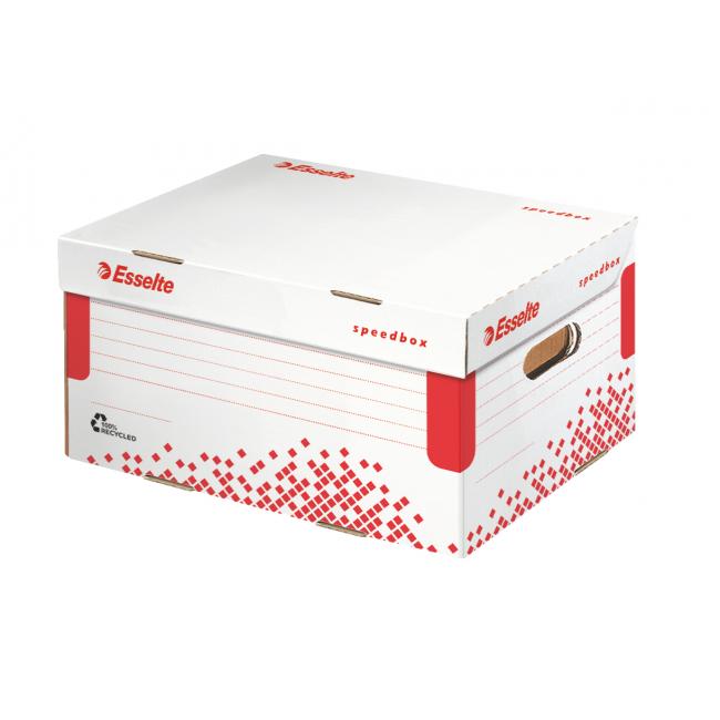 [ES623911] Archivní krabice Esselte Speedbox A4 se sklápěcím víkem bílá/červená 355×193×252 mm