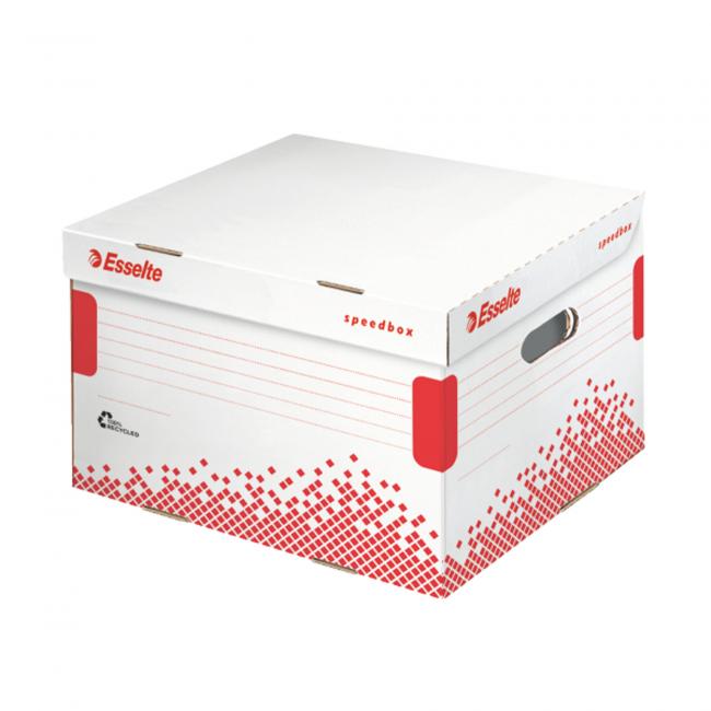 [ES623913] Archivní krabice Esselte Speedbox L se sklápěcím víkem bílá/červená 433×263×364 mm
