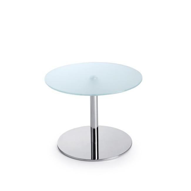 Konferenční stolek SR 40, p. 60 cm, v. 45 cm, tvrzené mléčné sklo, kovová podnož chrom
