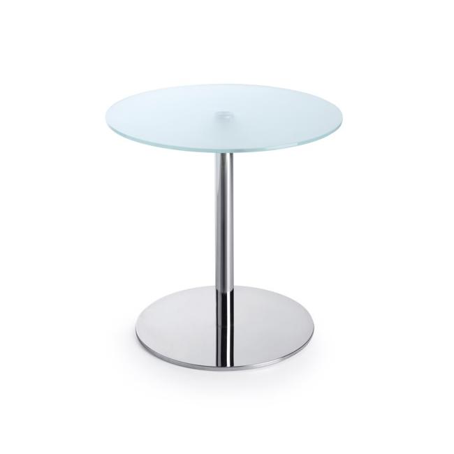 Konferenční stolek SR 30, p. 60 cm, v. 60 cm, tvrzené mléčné sklo, kovová podnož chrom