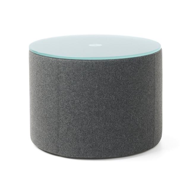 Konferenční stolek Vancouver Oto, válec, mléčně tvrzené sklo, p.54 x v.40 cm, látka Next NX-14 tmavě šedá