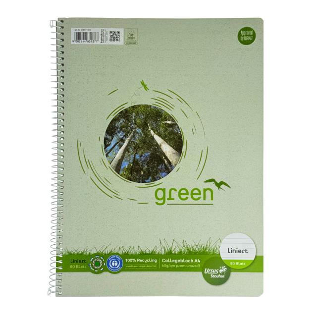 Blok College Format Werk Ursus Green A4 80 listů linkovaný 60g recyklovaný