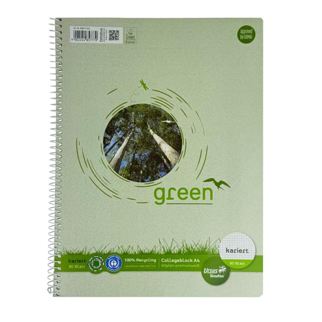 Blok College Format Werk Ursus Green A4 80 listů čtverečkovaný 60g recyklovaný