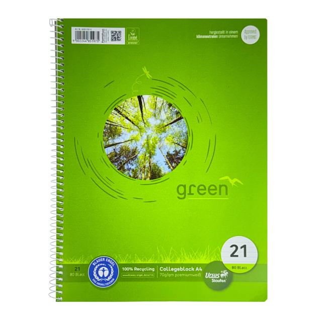 [FW608571] Blok College Format Werk Ursus Green A4 80 listů linkovaný 70g recyklovaný